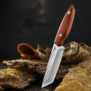 Многофункциональный походный нож, портативный нож для фруктов, ручка из красного дерева, материал лезвия 4CR13