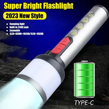 Многофункциональный Супер яркий светодиодный фонарик TYPE-C, перезаряжаемый Мощный походный фонарь, настольная лампа для защиты глаз от аккумулятора 18650