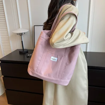 Модная женская сумка через плечо Ins, холщовые сумки-тоут большой емкости, однотонная универсальная сумка для поездок на работу, новинка 2023 года, женская сумка для покупок