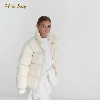Модная толстая куртка с хлопковой подкладкой для маленьких мальчиков и девочек, зимнее детское пальто со стоячим воротником, теплая верхняя одежда, Свободная одежда для малышей от 3 до 12 лет