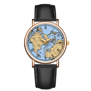 Модные женские часы Цветная карта мира Кожаные Водонепроницаемые кварцевые наручные часы для меньшинств Повседневные кварцевые часы Montre Femme