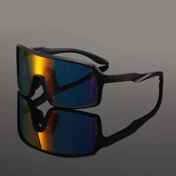 Модные поляризованные ветрозащитные солнцезащитные очки Uv400 Зеркало в большой оправе Спортивные очки Цельные велосипедные очки большого размера