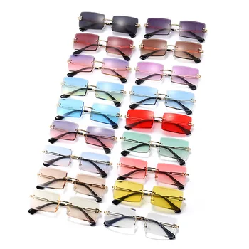 Модные Популярные женские Мужские солнцезащитные очки без оправы с маленькими прямоугольными солнцезащитными очками Женские Очки Мужские Летние очки для путешествий