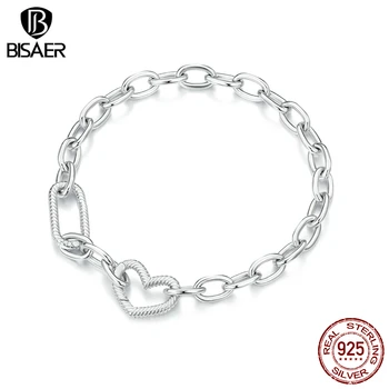 Модный базовый браслет BISAER из серебра 100% пробы 925 пробы, регулируемые браслеты с сердечками из бисера для счастливых женщин, оригинальные ювелирные украшения