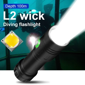 Мощный фонарик для дайвинга Фонарик для подводного плавания с аквалангом IPX8 Водонепроницаемый фонарь для дайвинга 26650 Аккумулятор с ручной веревкой