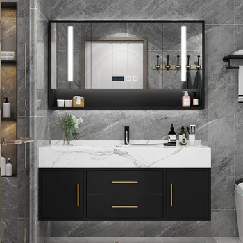 Мраморная столешница Умный шкаф для ванной Комнаты, Умывальник, Современная минималистичная комбинация раковины для ванной комнаты, Умывальника и Зеркального шкафа