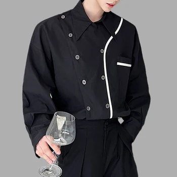 Мужская лоскутная рубашка Hight Street, Металлический Двубортный кардиган, блузка с длинным рукавом, Уличная одежда, Осень 2023, Свободные повседневные кофточки