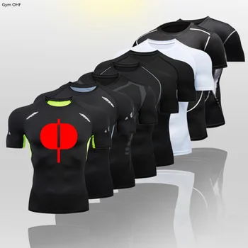Мужская спортивная футболка для бодибилдинга, Быстросохнущая рубашка для бега, компрессионный топ с длинным рукавом, футболка для спортзала, мужские колготки для фитнеса Rashgard MMA