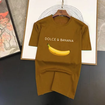 Мужская футболка большого размера из 100% хлопка с забавным банановым принтом, повседневная Свободная мужская футболка с круглым вырезом и коротким рукавом, мужские футболки, топы, пуловер