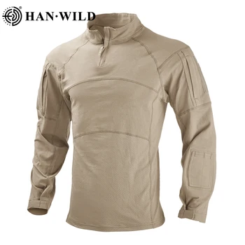 Мужские военные рубашки HAN WILD на молнии с длинным рукавом, тактические охотничьи рубашки, армейские рубашки для походов на открытом воздухе, повседневные пуловеры, топы