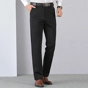 Мужские костюмные брюки, однотонные мужские брюки с высокой талией, плотные официальные мужские брюки для работы, мужские брюки