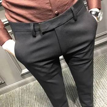 Мужские повседневные брюки-стрейч, новые однотонные брюки с завязками на тонких ножках, деловые официальные офисные брюки для мужчин, брюки для повседневной носки Z82