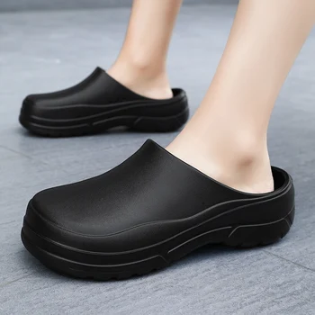 Мужские полуботинки с закрытым носком 2023, Летняя новая Нескользящая рабочая обувь на платформе для мужчин, увеличенная повседневная мужская обувь-слайды