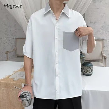 Мужские рубашки Простого повседневного контрастного цвета С карманом, Половина рукава, стиль для поездок на работу, Эстетичная уличная одежда, Удобный Harajuku Advanced