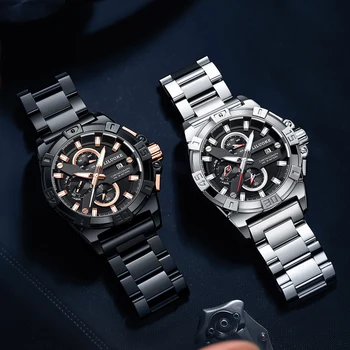 Мужские часы LILUOKE, кварцевые часы, водонепроницаемые часы, наручные часы со стальным ремешком, мужские военные часы, спортивные часы