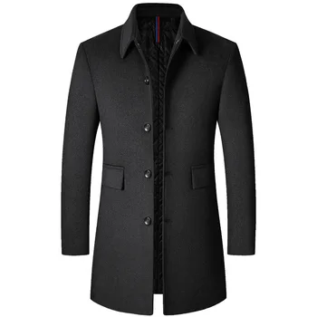 Мужчины 2022 года осень-зима пальто мужское длинное шерстяное из шерстяной ткани пылезащитное пальто с лацканами мужчины среднего возраста утолщающее мужское пальто
