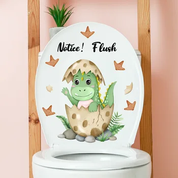 Мультяшное Животное Динозавр Наклейка на стену Знак смыва в туалете Украшение ванной Комнаты Клейкие обои для домашнего декора