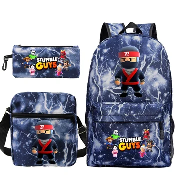 Мультяшный рюкзак Stumble Guys, 3 шт./компл., Детский Повседневный школьный рюкзак, Дорожная сумка для мальчиков и девочек, рюкзак 