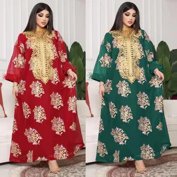 Мусульманское Летнее Новое Платье из Верблюжьей Шерсти с Вышивкой на Ближнем Востоке в Дубае, Золотое Кружевное Платье, исламская одежда для женщин, кафтан marocain