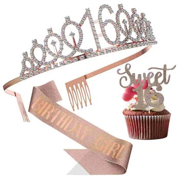 Набор украшений для вечеринки по случаю Дня рождения, сладкие 16 украшений, содержит корону, украшающую торт, пояс для женщин