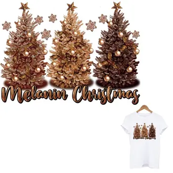 Наклейка с теплопередачей в виде рождественской елки, нанесенная утюгом на одежду, принт на женских футболках, толстовках, нашивки для украшения одежды