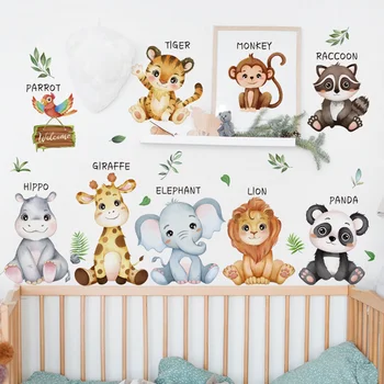 Наклейки на стену с изображением мультяшных животных, детская комната, детский сад, комната для украшения гостиной, Самоклеящаяся съемная наклейка