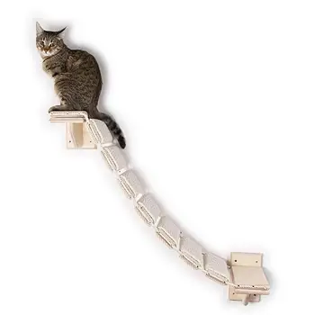 Настенная кошачья лестница, соединенные деревянные пластины, мостик для лазания по кошкам, Принадлежности для домашних животных, Лестница с плетеными веревками Для комнат для кошек, гостиные