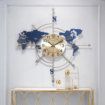Настенные часы с картой из кованого железа в скандинавском стиле, Аксессуары, Гобелены, Домашние Бесшумные Часы, Настенные росписи, Декор, наклейки на стены гостиной