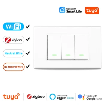 Настенный выключатель света Tuya Smart Home Wi-Fi/zigbee Кнопочный физический выключатель без нейтрального провода Пульт дистанционного управления для Alexa Google Home