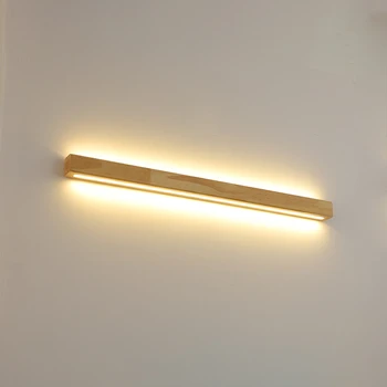 Настенный светильник из массива дерева Современная простая светодиодная лента для бревен Декор гостиной Фон для телевизора Лампа для зеркала в ванной Прикроватный настенный светильник