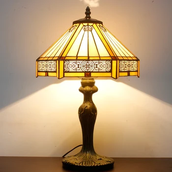 Настольная лампа WERFACTORY Tiffany с желтым шестигранным витражным стеклом в стиле Mission, настольная прикроватная лампа для чтения 12X12X18 дюймов