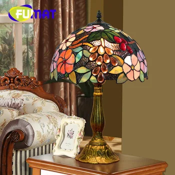 Настольная лампа с витражным стеклом FUMAT Tiffany, Садовый виноград, Винтажный стиль Арт-деко, Гостиная, столовая, Спальня, Прикроватная лампа для чтения