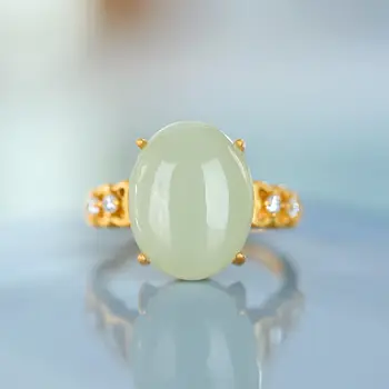 Натуральный хотанский нефрит, овальная яйцевидная поверхность, полый коготь, открывающееся регулируемое кольцо, китайский ретро шарм, женские серебряные украшения