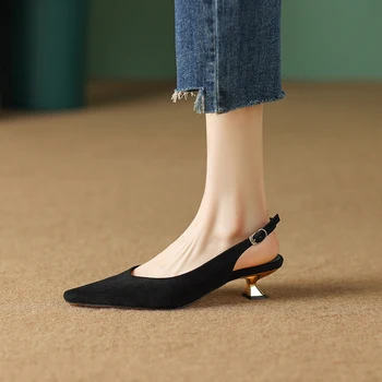 Нишевая женская обувь Design sense 2023, весенне-летние босоножки с острым носком после босоножек bao toe, женственность, высокие каблуки, тонкий каблук