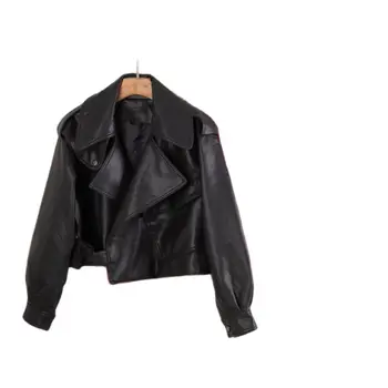 Новая весенняя женская куртка из искусственной кожи, байкерское красно-белое пальто, мотоциклетные куртки из искусственной кожи с отложным воротником, свободная уличная одежда, верхняя одежда, пальто