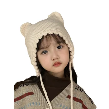 Новая зимняя вязаная шапка крючком для маленьких девочек, шапка-ушанка для малышей, модные теплые вязаные шапки, капот