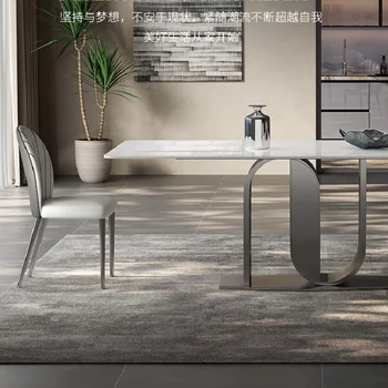 Новая каменная плита Простой и роскошный Высококачественный Прямоугольный белый обеденный стол для небольших бытовых помещений
