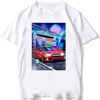 Новая летняя Мужская Спортивная футболка Civic in Cyberpunk City с коротким рукавом Harajuku Type R Car Design в стиле Хип-Хоп Для Мальчиков, Повседневные Топы, Белые Тройники