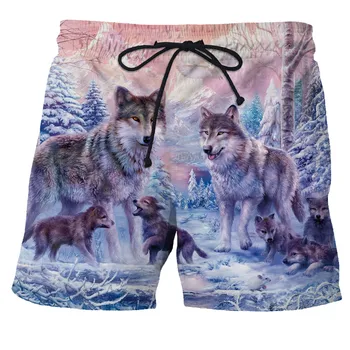 Новейшие мужские пляжные шорты с 3D принтом волка, быстросохнущие бермуды, шорты для серфинга, плавки с животными, мужские летние шорты-боксеры с забавным волком