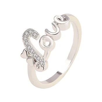 Новое кольцо с бриллиантом в форме сердца, европейские и американские креативные английские буквы, подарок на день рождения