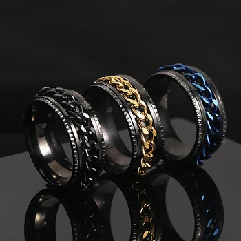 Новое крутое кольцо для пары из нержавеющей стали, Высококачественная Вращающаяся цепочка, Вращающиеся кольца для женщин, Мужские украшения в стиле панк, подарок для вечеринки