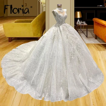 Новое поступление Роскошного свадебного платья с бисером и кристаллами, свадебные платья из Дубая, королевский поезд, праздничная одежда для невесты, большие размеры, сшитые на заказ