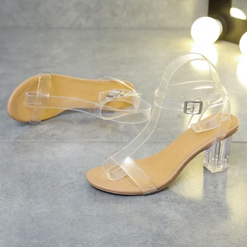 Новые женские босоножки с прозрачным прозрачным каблуком из желеобразного ПВХ, женские Пикантные прозрачные летние босоножки на высоком каблуке, Туфли-лодочки Zapatillas Mujer