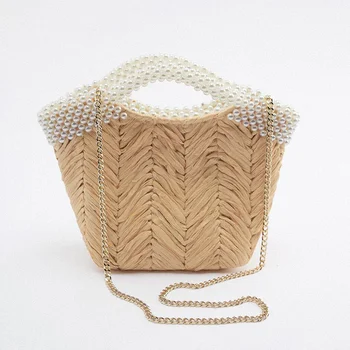 Новые летние роскошные брендовые дизайнерские сумки Z, женская соломенная сумка с милым жемчугом, женские сумки из ротанга большой вместимости