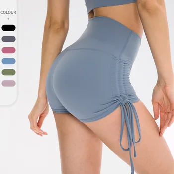 Новые пикантные женские шорты для йоги с высокой талией на завязках, Обтягивающие спортивные штаны для бега и фитнеса, поднимающие бедра, Шорты для йоги для женщин