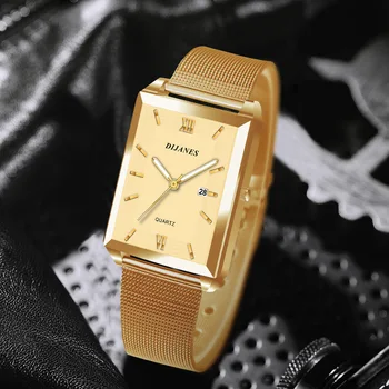 Новые роскошные модные золотые часы унисекс Кварцевые наручные часы из нержавеющей стали Мужские часы Женские часы с календарем Montre Femme