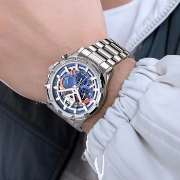 Новые трендовые кварцевые мужские часы со светящимся хронографом с автоматической датой, Круглые деловые наручные часы из нержавеющей стали, мужская мода 2023 года