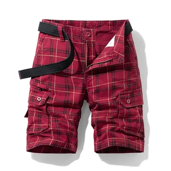 Новые хлопковые летние мужские шорты, повседневная спортивная рабочая одежда, пятиточечные брюки, простые клетчатые облегающие брюки с множеством карманов
