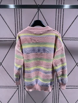 Новый красочный свитер-пуловер средней длины с длинными рукавами на осень/зиму 2023 года