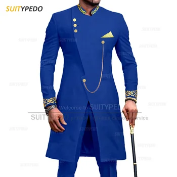 Новый мужской костюм с африканской этнической печатью Для официальных мероприятий, модные мужские брюки-смокинг, комплект из 2 предметов, Приталенный роскошный костюм для вечеринки